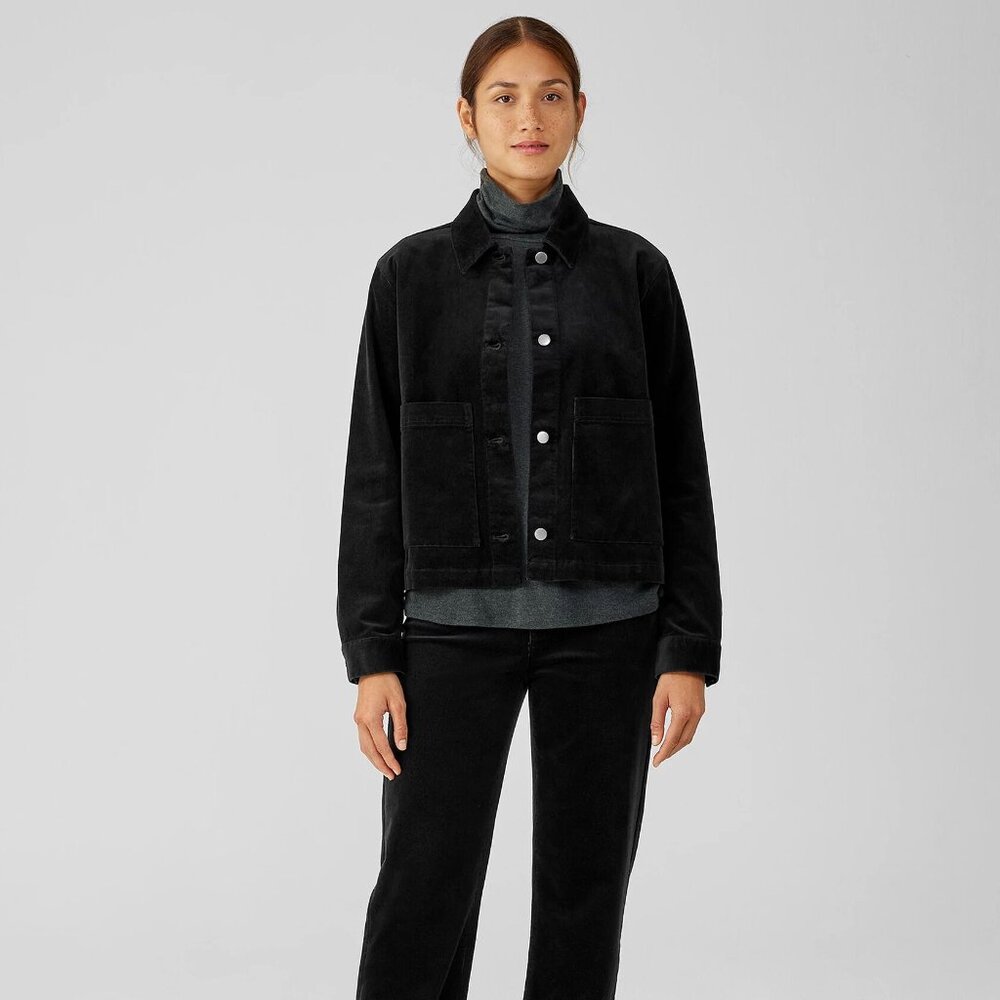 Eileen Fisher Organic Cotton Stretch Corduroy Classic Collar Jacket NWT s. L